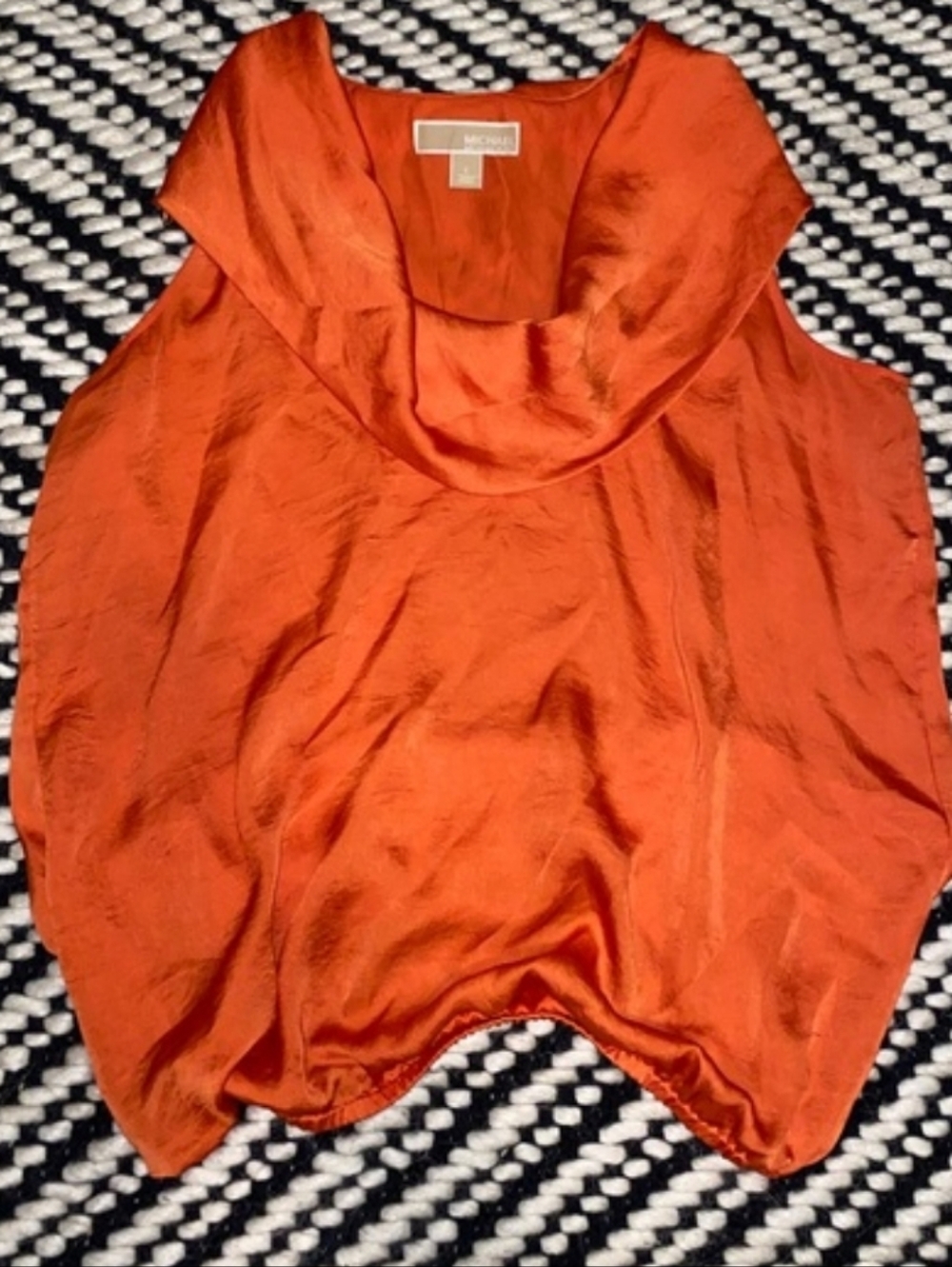 Michael Kors Rust Orange Satin Cowl Neck Sleeveless Top Elastic Waist Sz Medium
